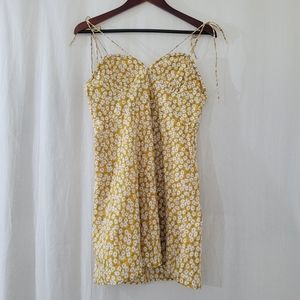 Fashion Nova Yellow/White Floral Spaghetti Strap Bustier Top Mini Dress